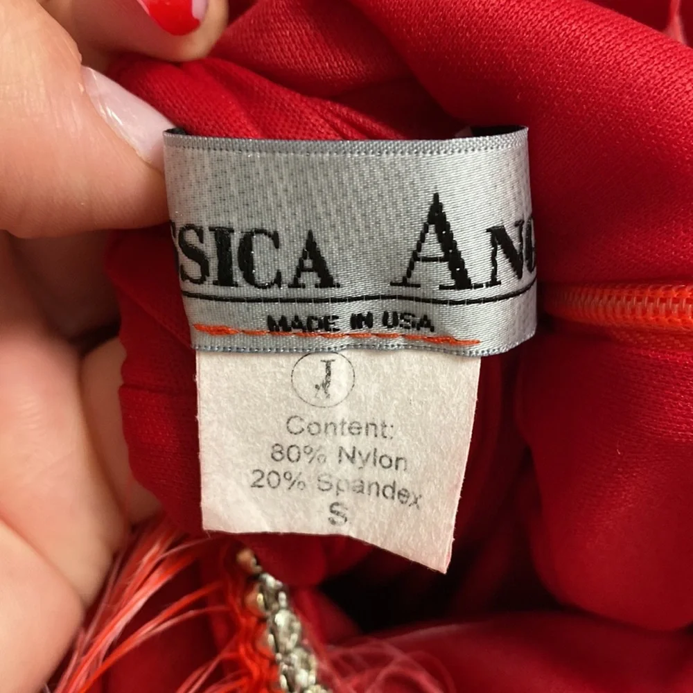 🎈HP🎈 Jessica Angel 794 Feathered One Shoulder Fitted Dress With Slit - Picture 8 of 15